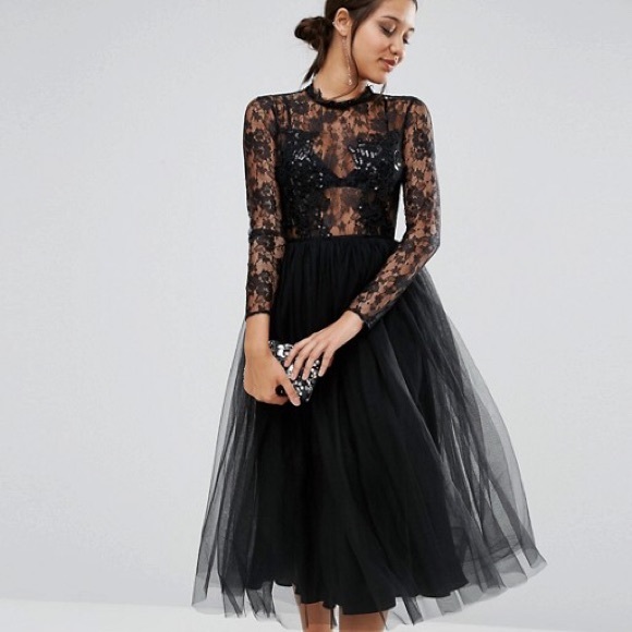 asos black tulle dress